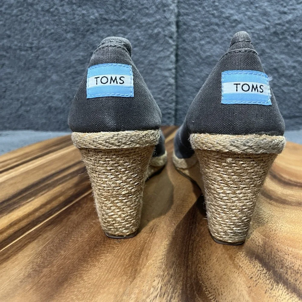 Toms Calypso Espadrille Platform Wedge Brown Canvas Peep Toe‎ Shoes Pumps Size 9